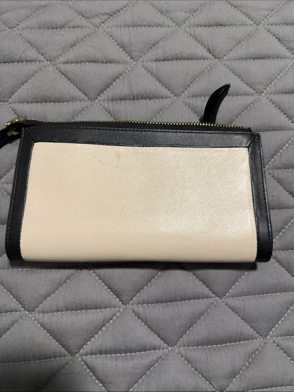 kate spade cream and black two-tone leather zip wallet